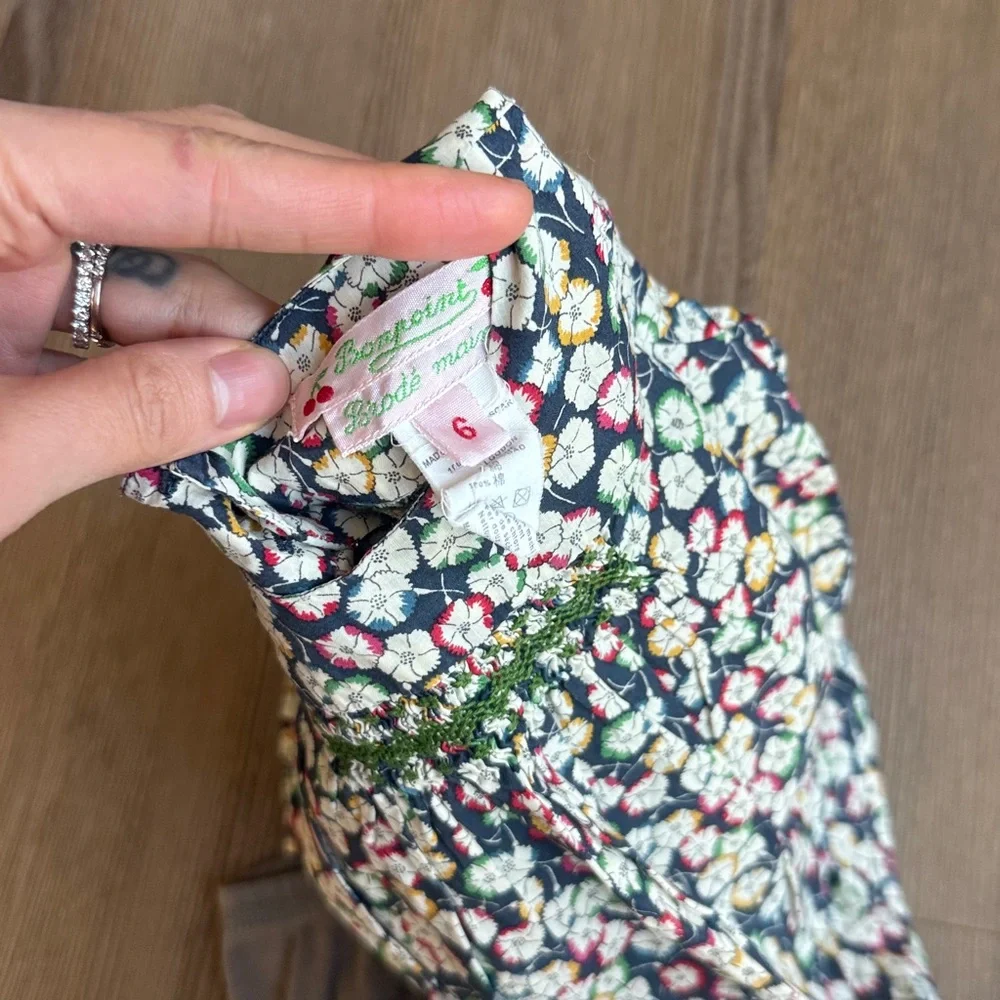 Bonpoint baby girl bundle with floral smocked blouse and khaki leggings 6m